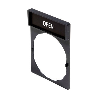 ZBY2313 Schneider Harmony Legend Holder for 22mm Units White Text on Black Marked &#039;OPEN&#039;