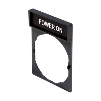 ZBY2326 Schneider Harmony Legend Holder for 22mm Units White Text on Black Marked &#039;POWER ON&#039;