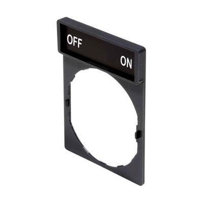 ZBY2367 Schneider Harmony Legend Holder for 22mm Units White Text on Black Marked &#039;OFF-ON&#039;