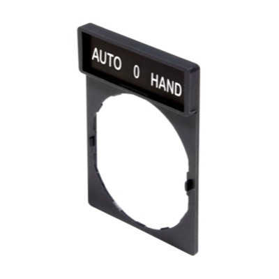 ZBY2385 Schneider Harmony Legend Holder for 22mm Units White Text on Black Marked &#039;AUTO-O-HAND&#039;
