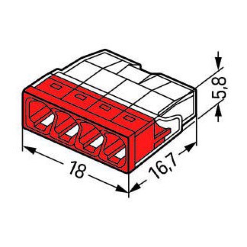 2273-204 WAGO 2273 Series 4 Conductor Push Wire Connector for cable up to 2.5mm2 24A Red/Clear 100x Pieces
