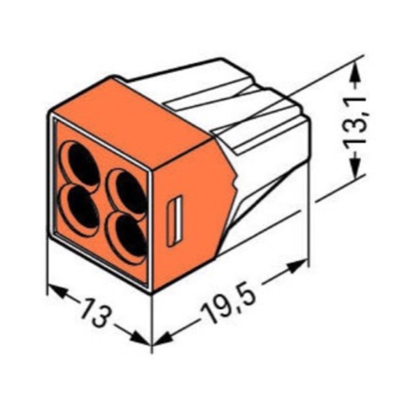 773-104 WAGO 773 Series 4 Conductor Push Wire Connector for cable up to 2.5mm2 24A Orange/Clear 100x Pieces