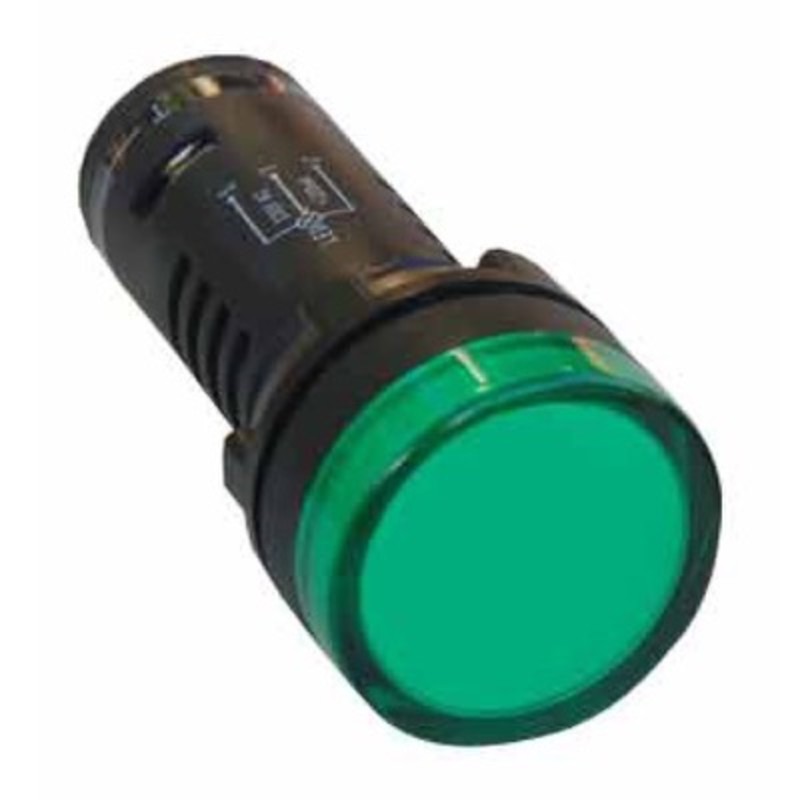 AD22-G230-LT 230VAC Green LED Monoblock Pilot Lamp with Lamp Test 22.5mm