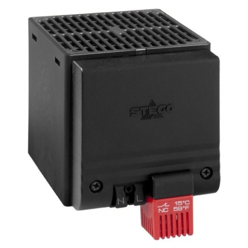 02820.0-09 STEGO CSF 028 TouchSafe 400W Enclosure Fan Heater 230V AC DIN Rail Mount HeaterBuilt-in Thermostat