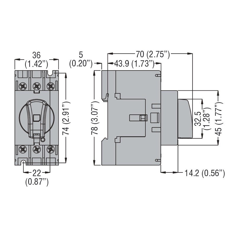 GAKIT63SA Lovato GA 3 Pole 63A Isolator Kit Supplied with Door Interlocked Padlockable Handle 200mm Metal Shaft and Single Shroud