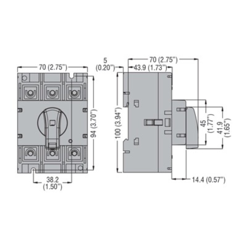 GAKIT160 Lovato GA 3 Pole 160A Isolator Kit Supplied with Door Interlocked Padlockable Handle 200mm Metal Shaft and Single Shroud