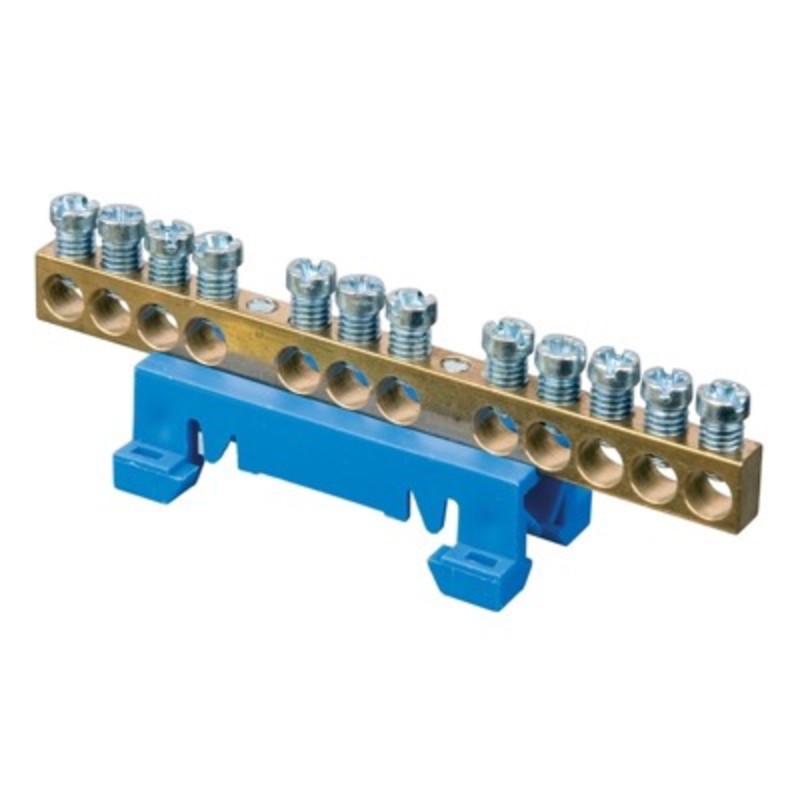 12 Way Neutral Bar on Blue DIN Rail Clip 63A 690V 1.510mm2
