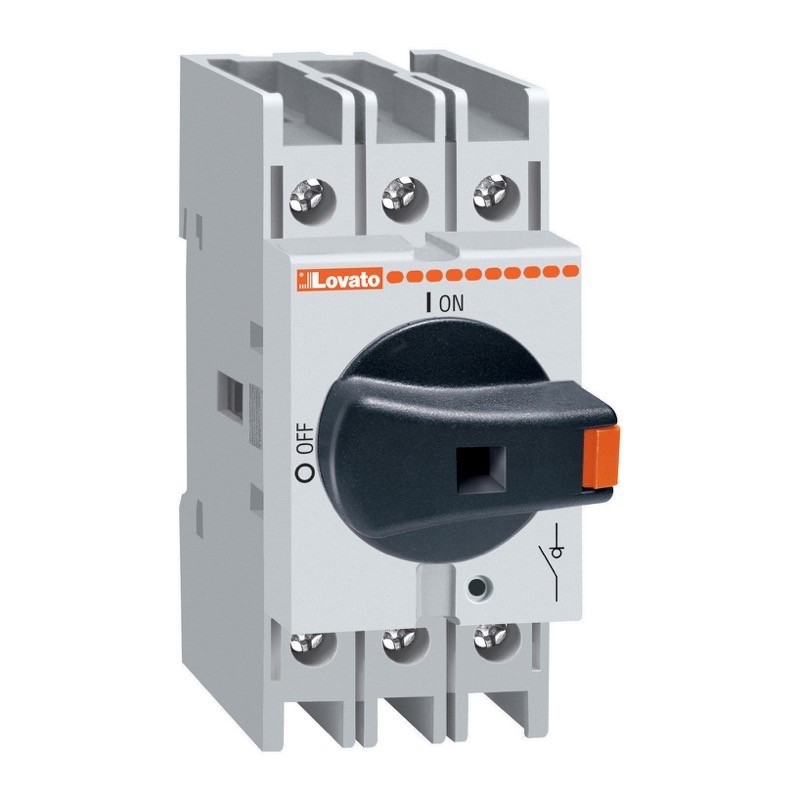 GA032A Lovato GA 3 Pole 32A Isolator for Base or DIN Rail Mounting Can also be used as an internal switch Black handle