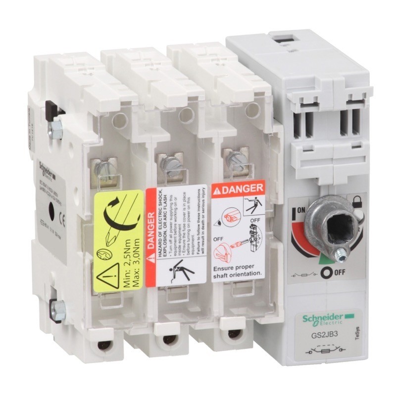 GS2JB3 Schneider TeSys GS 100A 3 Pole Switch Fuse for Base Mounting Switch mechanism on right hand side