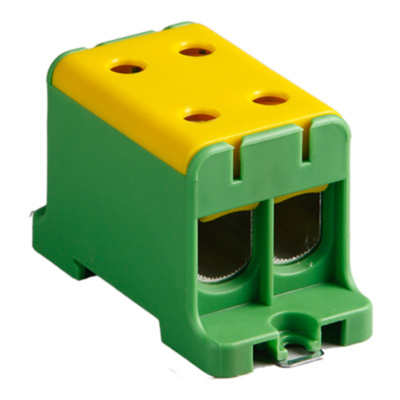 KE67.3 Ensto Clampo Pro 95mm Green/Yellow DIN Rail or Base Mounting Terminal Four linked Connections