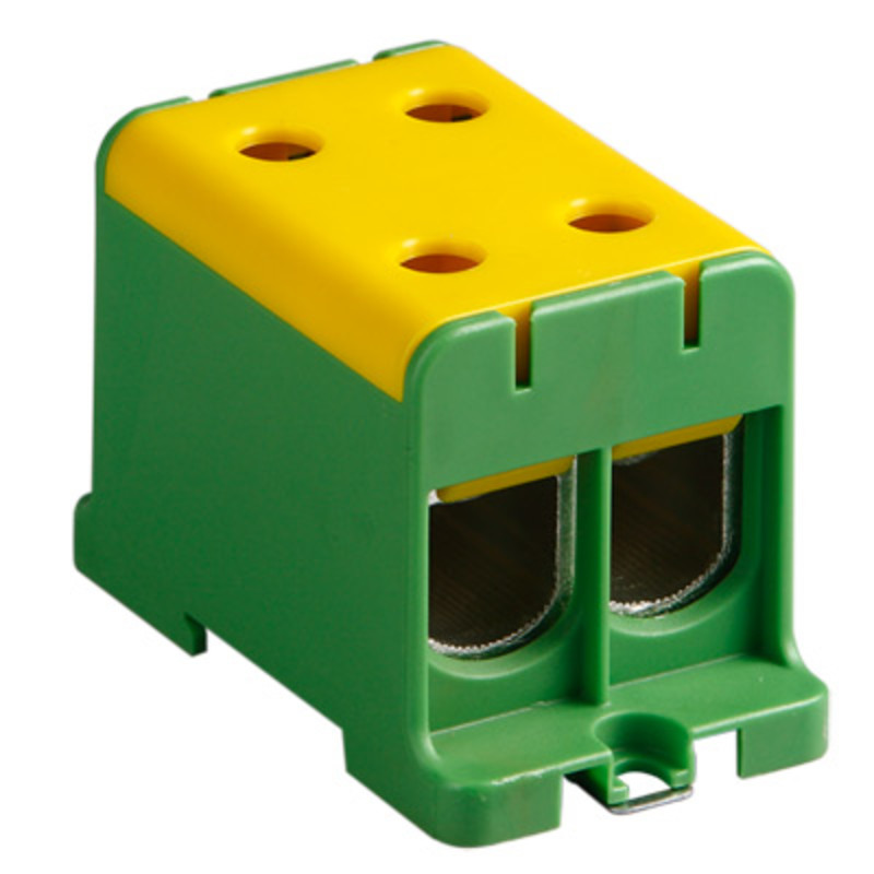KE68.3 Ensto Clampo Pro 150mm Green/Yellow DIN Rail or Base Mounting Terminal Four linked Connections