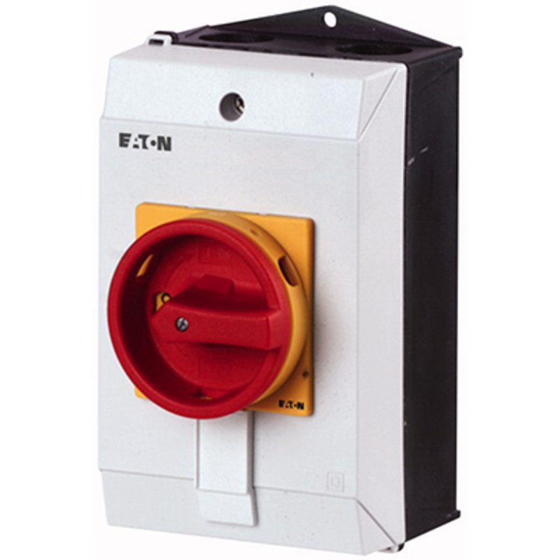 P1-32/I2H/SVB Eaton P1 32A 15kW 3 Pole Enclosed Isolator IP65 Plastic Enclosure with Red/Yellow Handle 180H x 100W x 115mmD