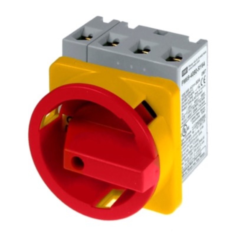 PM694063-RY64 IMO PM69 63A 4 Pole Isolator for Door Mounting Switch supplied with IP66 Red/Yellow Handle