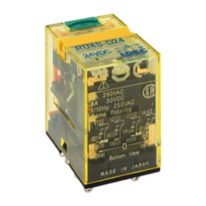 RU4S-D110 IDEC RU4S 4 Pole 6A Relay 110VDC Coil 4 Change-Over Contacts Mechanical Latching Lever and LED Indication