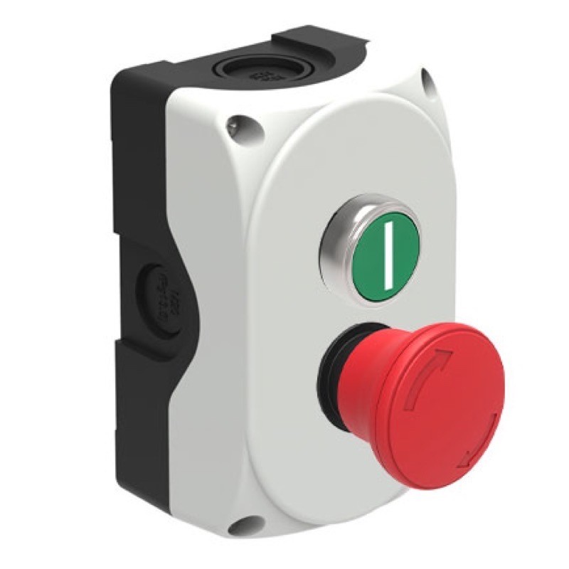 S2P1071 Lovato Electric S2P Platinum Enclosure with Green Pushbutton &#039;I&#039; 1 x N/O &amp; Red 40mm Twist to Release Stop 1 x N/C 