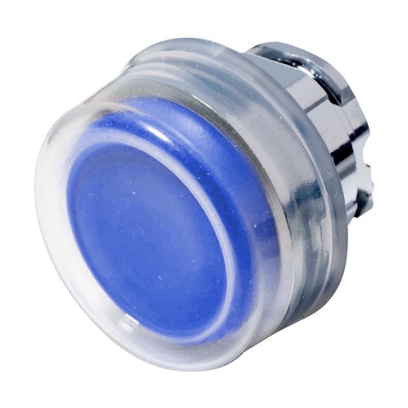ZB4BP6 Schneider Harmony XB4 Blue Extended Pushbutton Actuator with Clear Boot 22.5mm Spring Return Chrome Bezel