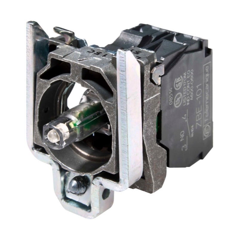 ZB4BW0M61 Schneider Electric Harmony XB4 Blue Light Block with Fixing Collar &amp; 1 x N/O Contact Integral 230-240V AC LED