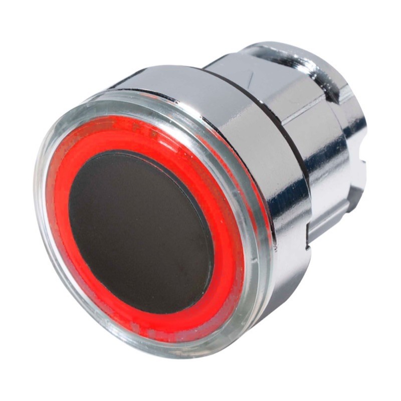 ZB4BW943 Schneider Harmony XB4 Red Flush Illuminated Ring Pushbutton Actuator for use with Integral LED 22.5mm Spring Return Chrome Bezel
