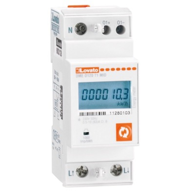 DMED120T1MID Lovato Synergy 63A Single Phase Energy Meter LCD Screen Programmable Digital Output MID Certified