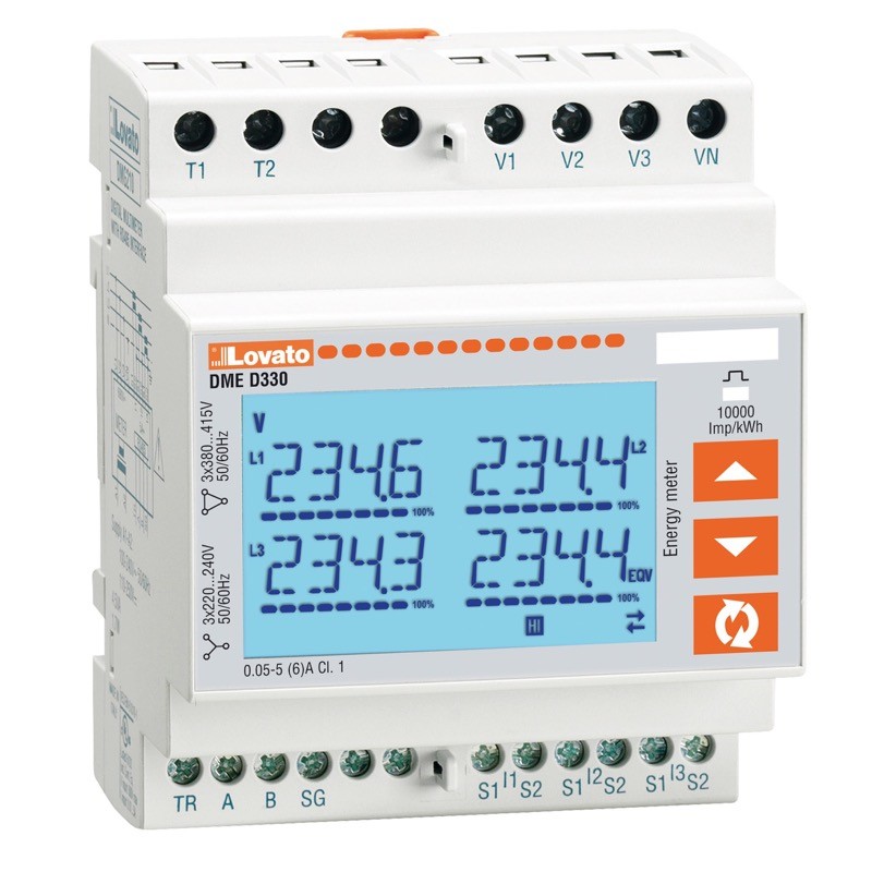 DMED330 Lovato Synergy 80A Three Phase Energy Meter LCD Screen RS485 Interface
