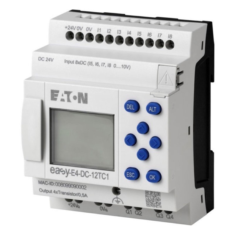 EASY-E4-DC-12TC1 Eaton easyE4 Relay 24V DC 8 Digital Input 4 Transistor Output with Display and Keypad
