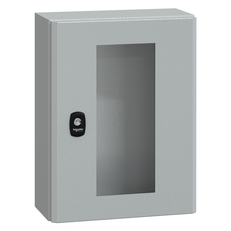 NSYS3D4315T Schneider Electric PanelSeT S3D Mild Steel 400H x 300W x 150mmD Wall Mounting Enclosure IP66 Glazed Door