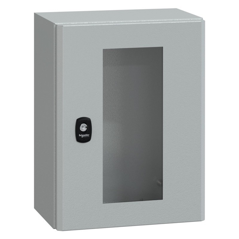 NSYS3D4320T Schneider Electric PanelSeT S3D Mild Steel 400H x 300W x 200mmD Wall Mounting Enclosure IP66 Glazed Door