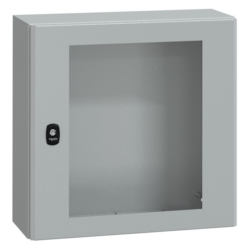 NSYS3D5520T Schneider Electric PanelSeT S3D Mild Steel 500H x 500W x 200mmD Wall Mounting Enclosure IP66 Glazed Door