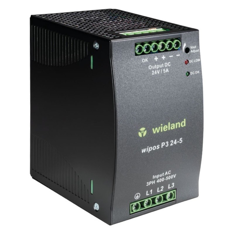 81.000.6160.0 Wieland wipos P3 Power Supply 5A 120W 340-575V AC 3 Phase Input Voltage 22.5-28.5V DC Output Voltage