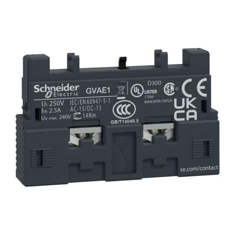 GVAE1 Schneider Electric TeSys GV Auxiliary Contact Block 1 x N/O or 1 x N/C Contacts Front Mounting