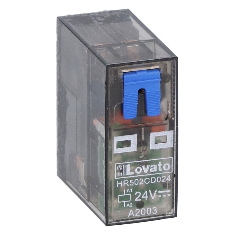 HR502CD110 Lovato Electric HR50 2 Pole 8A Relay 110VDC Coil 2 Change-Over Contacts Lockable Test Button and LED Indication