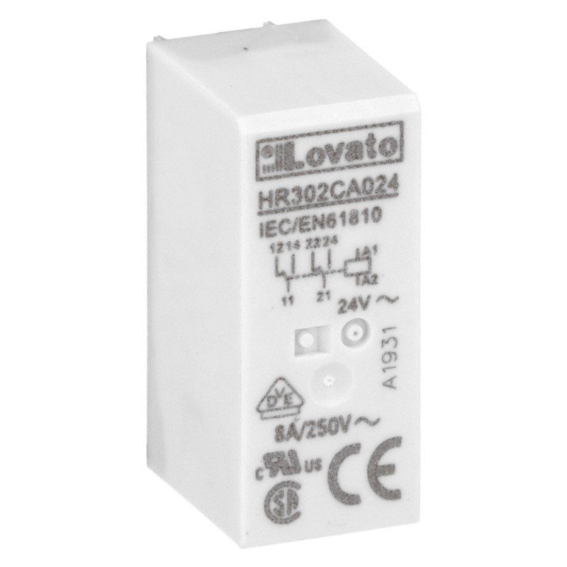 HR302CA024 Lovato Electric HR30 2 Pole 8A Relay 24VAC Coil 2 Change-Over Contacts