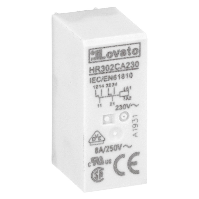 HR302CA230 Lovato Electric HR30 2 Pole 8A Relay 230VAC Coil 2 Change-Over Contacts