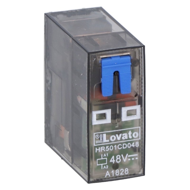 HR501CD048 Lovato Electric HR50 Single Pole 10A Relay 48VDC Coil 1 Change-Over Contact Lockable Test Button and LED Indication