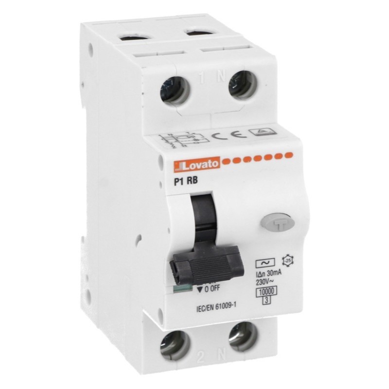 P1RB1NC25AC030 Lovato Electric P1RB Single Pole &amp; Neutral RCBO C Curve 25A 30mA Type AC