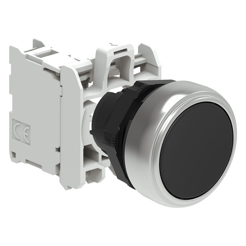 LPCB102C10 Lovato Electric Platinum Black Flush Pushbutton Actuator 22.5mm Spring Return with 1 x N/O Contact Block