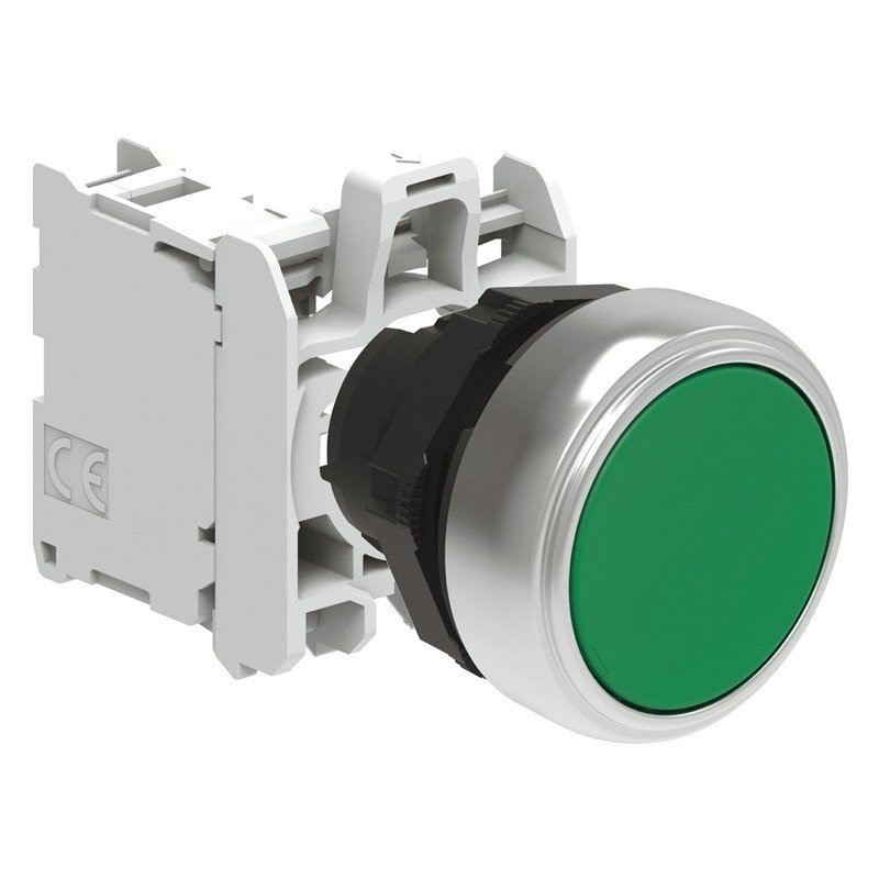 LPCB103C10 Lovato Electric Platinum Green Flush Pushbutton Actuator 22.5mm Spring Return with 1 x N/O Contact Block