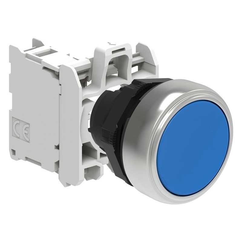 LPCB106C10 Lovato Electric Platinum Blue Flush Pushbutton Actuator 22.5mm Spring Return with 1 x N/O Contact Block