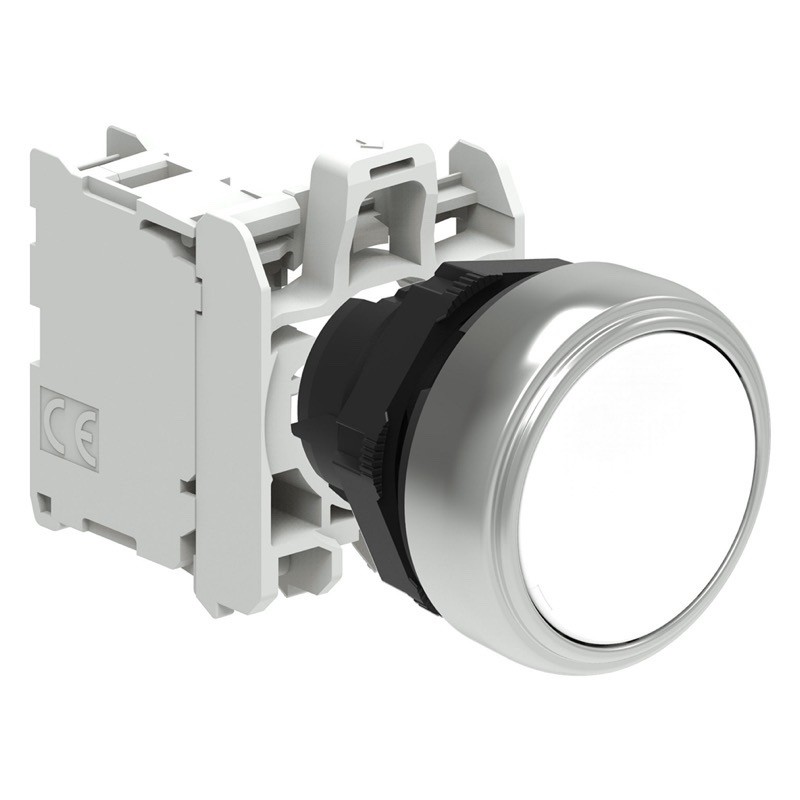 LPCB108C10 Lovato Electric Platinum White Flush Pushbutton Actuator 22.5mm Spring Return with 1 x N/O Contact Block