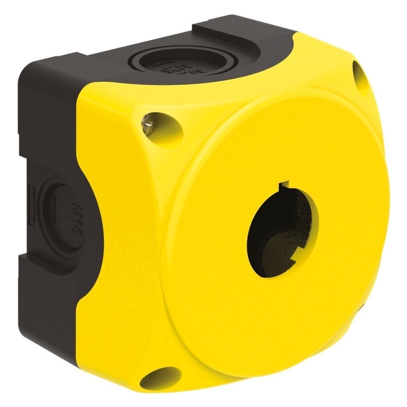 LPZP1A5 Lovato Electric Platinum 1 Hole Empty Plastic Enclosure for 22.5mm Control Actuators IP65 Yellow Lid