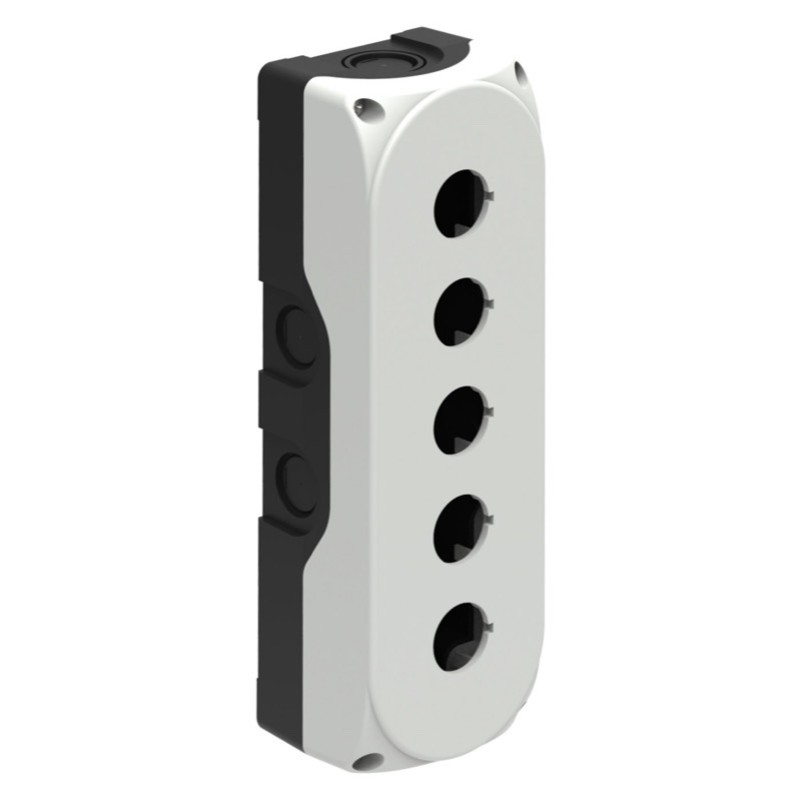 LPZP5A8 Lovato Electric Platinum 5 Hole Empty Plastic Enclosure for 22.5mm Control Actuators IP65 Grey Lid