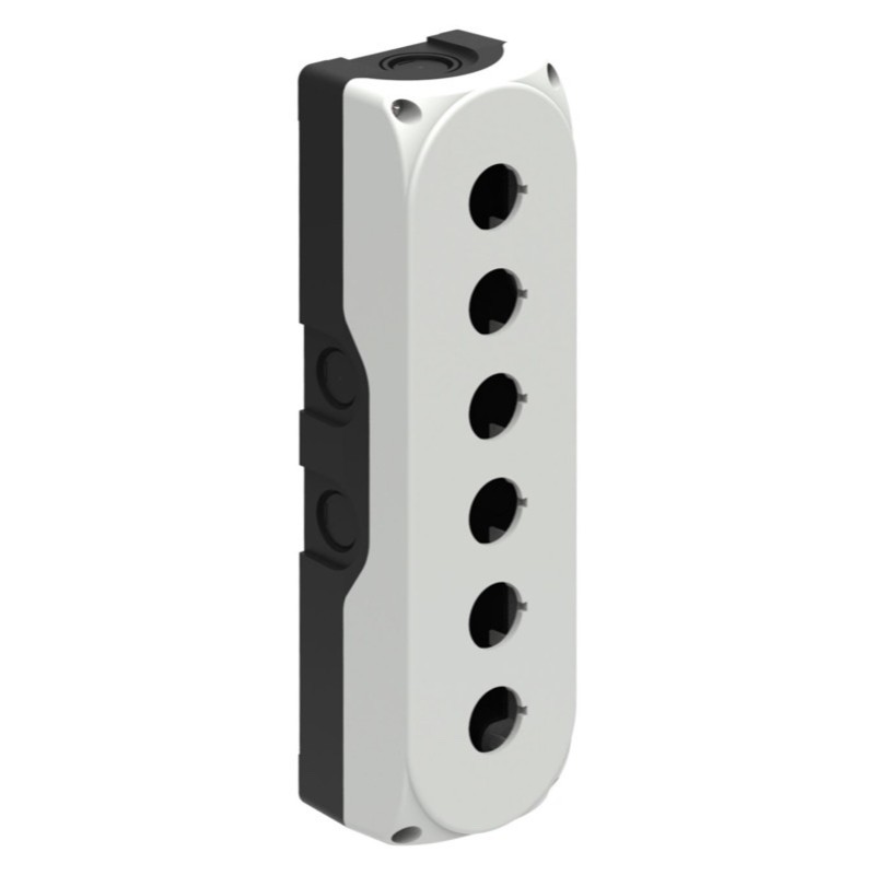 LPZP6A8 Lovato Electric Platinum 6 Hole Empty Plastic Enclosure for 22.5mm Control Actuators IP65 Grey Lid