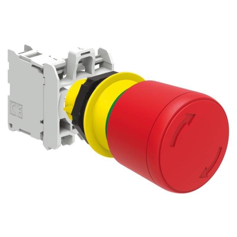 LPCB6634C01 Lovato Electric Platinum 30mm Red Emergency Stop Actuator 22.5mm Turn to Release with 1 x N/C Contact Block
