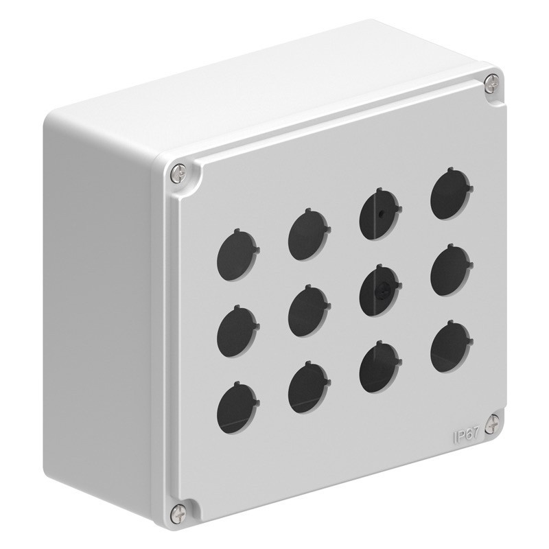 LPZM12CA8 Lovato Electric LPZM 12 Multihole Empty Metal Enclosure for 22.5mm Control Actuators IP66/IP67 Grey Lid
