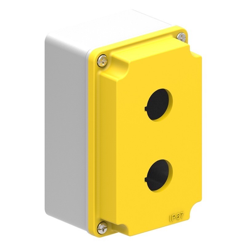 LPZM2A5 Lovato Electric LPZM 2 Hole Empty Metal Enclosure for 22.5mm Control Actuators IP66/IP67 Yellow Lid