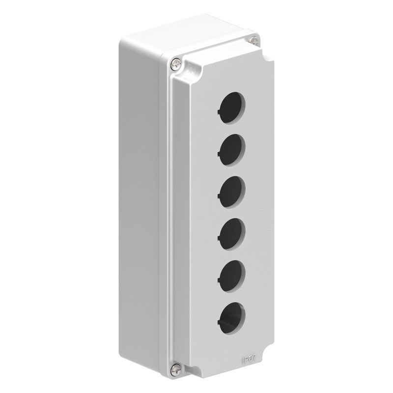 LPZM6A8 Lovato Electric LPZM 6 Hole Empty Metal Enclosure for 22.5mm Control Actuators IP66/IP67 Grey Lid
