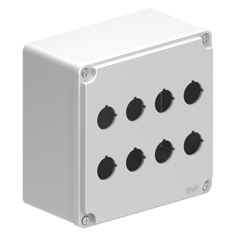 LPZM8CA8 Lovato Electric LPZM 8 Multihole Empty Metal Enclosure for 22.5mm Control Actuators IP66/IP67 Grey Lid