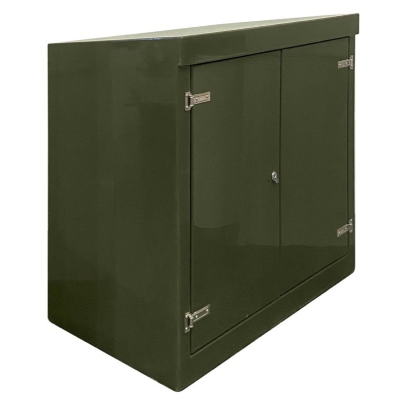 RSC12127GN-SS GRP 1260H x 1215W x 750mmD Roadside Cabinet Green IP55 with Open Bottom Stainless Steel Hinges