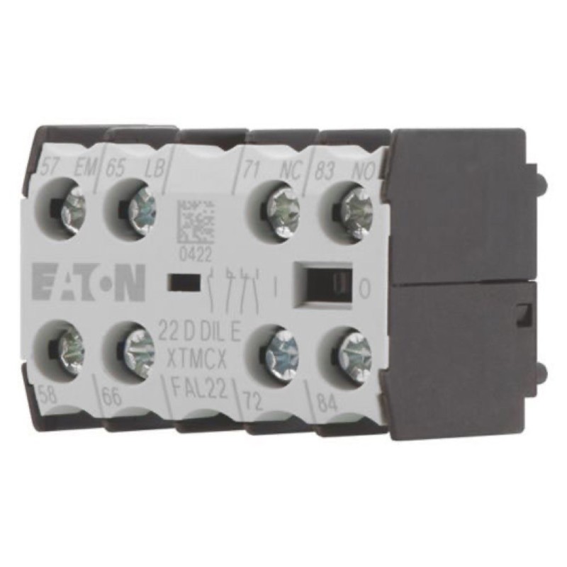 22DDILE Eaton DDILE Auxiliary Contact Block 1 x N/O &amp; 1 x N/O Early-make 1 x N/C &amp; 1 x N/C Late-break Contacts Top Mounting