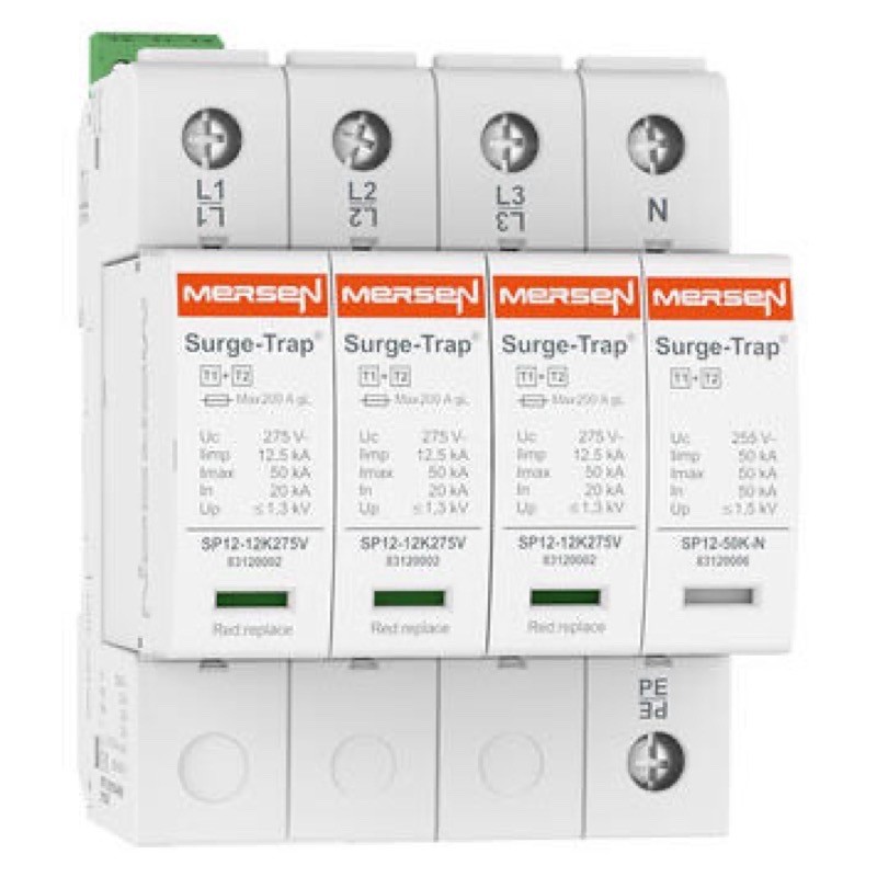 83120138 Mersen Surge-Trap STPT12-12K275V-4PG SPD Type 1+2 12.5kA Uc275V 3+1 TT 4 Poles 4 Modules Pluggable 